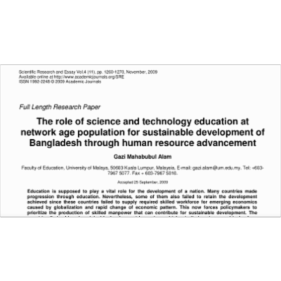 The role of science and technology education at network age population for sustainable development of Bangladesh through human resource advancement icon